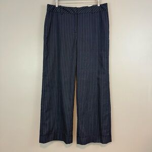 Ann Taylor LOFT Navy Blue Pinstripe Wide Leg Pants Size 14 Linen Blend NWT